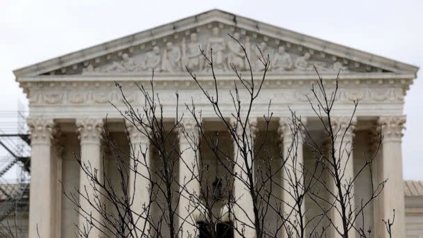PHOTO: Branches slightly obscure the facade of the U.S. Supreme Court building April 07, 2023 in Washington, DC. (Chip Somodevilla/Getty Images)