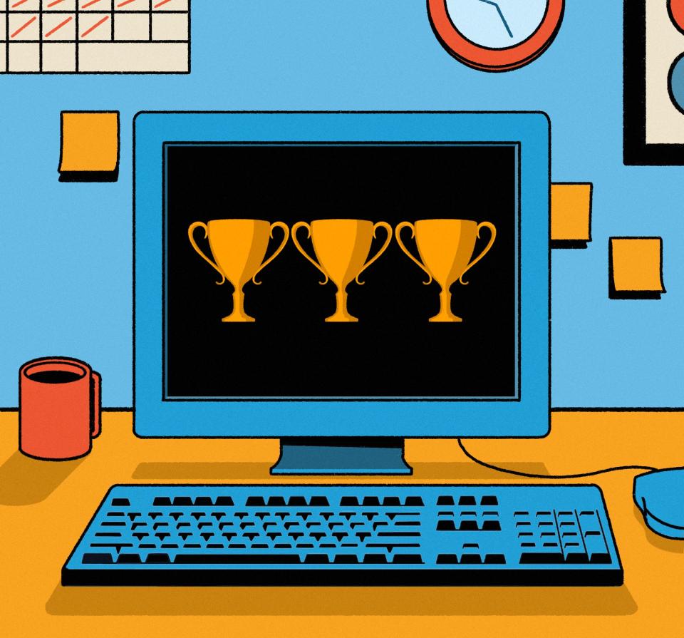 A desktop computer showing three trophies