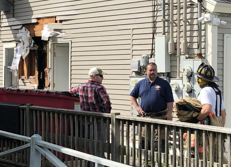 Kennebunkport Fire Chief John Everett, center, first saw the smoke from the fire at Hurricane Restaurant as he turned onto Western Avenue on his way to work on Thursday, May 26, 2022.