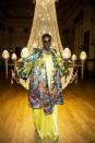 <p>Porter attended Halpern SS20 wearing a canary yellow floor-length gown with a multicoloured kimono.</p>