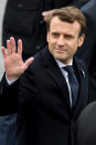 <p>French president-elect Emmanuel Macron waves as he attends a ceremony to mark Victory Day in Paris, May 8, 2017. Macron appeared alongside current President Francois Hollande in commemoration of the end of World War II, marking the day of the formal German defeat in World War II. (Jeff J Mitchell/Getty Images) </p>