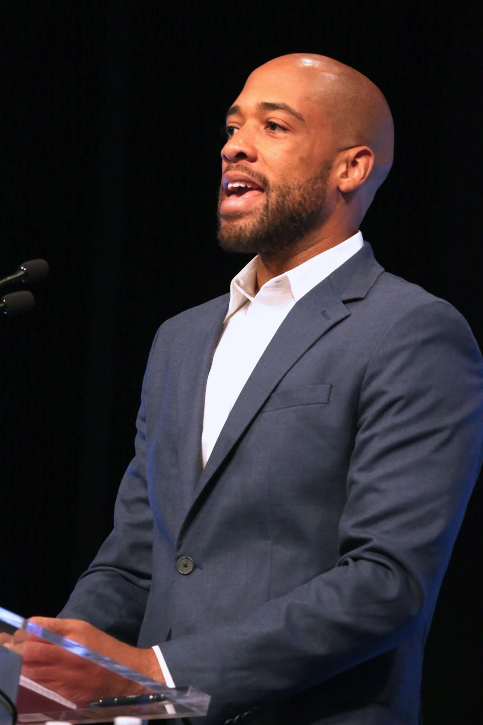 Lt. Governor Mandela Barnes responds to statement by US Senator Ron Johnson during their debate co-hosted Marquette University and TMJ4  at Marquette University’s Varsity Theatre at 1326 W. Wisconsin Ave. in Milwaukee on Thursday, Oct. 13, 2022.