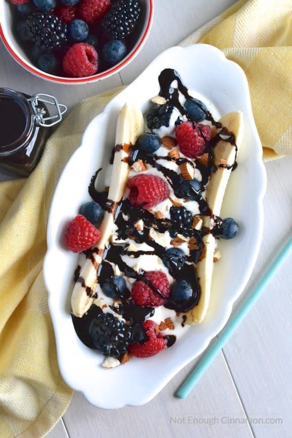 <strong>Get the <a href="http://notenoughcinnamon.com/2016/07/11/healthy-banana-split-clean-eating-chocolate-sauce/" target="_blank">Healthy Banana Split With Clean Eating Sauce recipe</a>&nbsp;from&nbsp;Not Enough Cinnamon</strong>