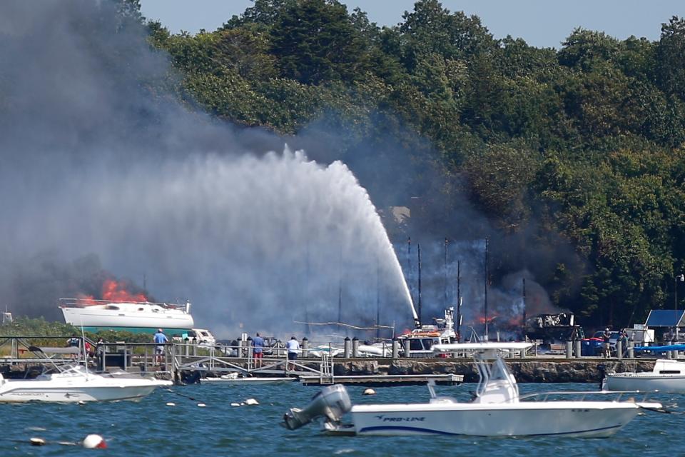 A multi alarm fire rips through the Mattapoisett Boat Yard on Ned's Point Road in Mattapoisett.