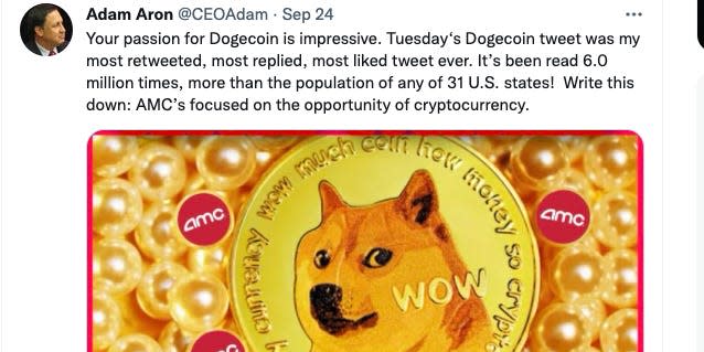 AMC dogecoin adam aron