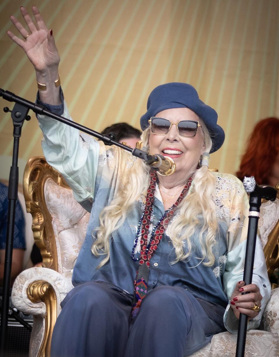 Joni Mitchell performs during the 2022 Newport Folk Festival at Fort Adams State Park