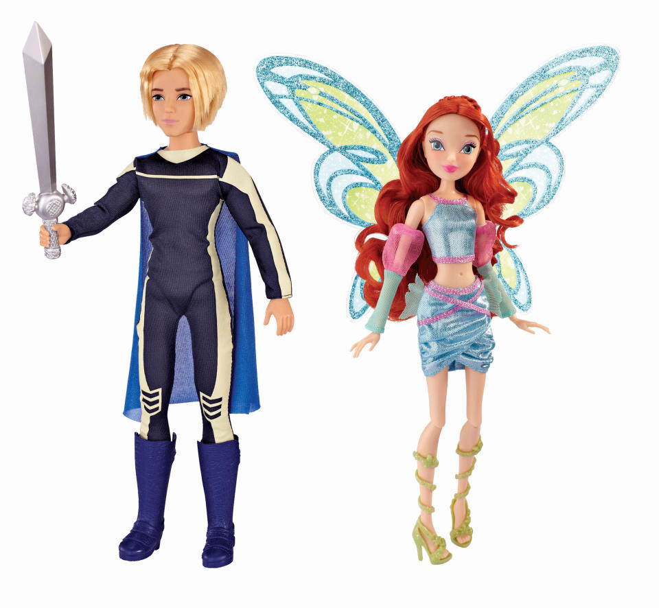 Winx Club 2-Pack Doll Set- Bloom and Sky: Kids can play out their favourite Winx moments with the Bloom and Sky figurines. Bloom comes with removable wings and a Winx X on her back allowing her to transform from girl to fairy. Sky comes in his Specialist uniform with a sword. For ages 4-8 Price $34.99