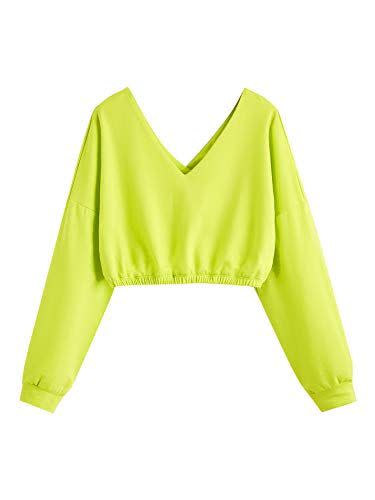 V Neck Pullover Long Sleeve Crop Top Sweatshirt