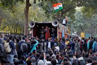 India's left-wing youth leader Kanhaiya Kumar addresses people during a protest against the attacks on the students of Jawaharlal Nehru University, in New Delhi