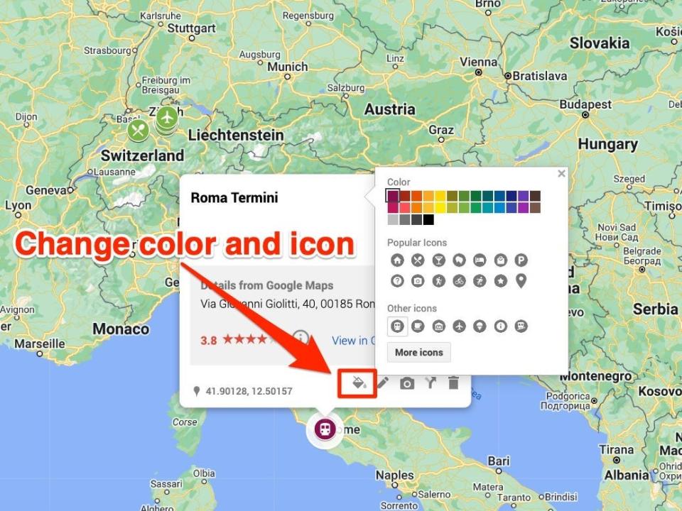 Instructions for customizing each pin in custom Google Maps.