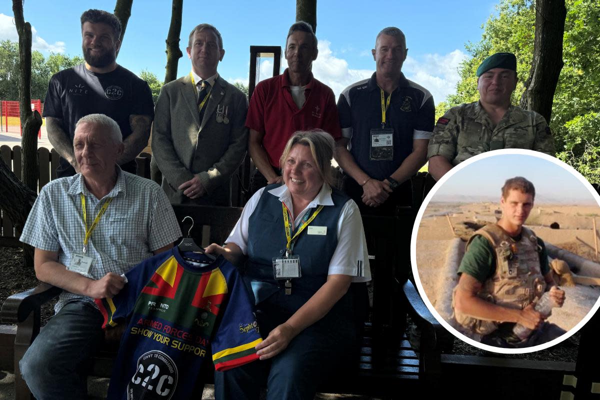 Steven and Jennifer Birdsall sat on the bench dedicated to their son, Steven, at St Philip's Primary School <i>(Image: Newsquest)</i>