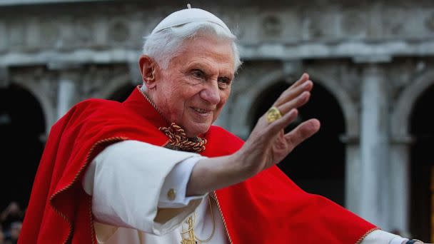 FILE PHOTO: Pope Benedict XVI greets the crowd gathered in St Mark's Square while crossing the square on an electric car on May 7, 2011, in Venice, Italy. (Marco Secchi/Getty Images)