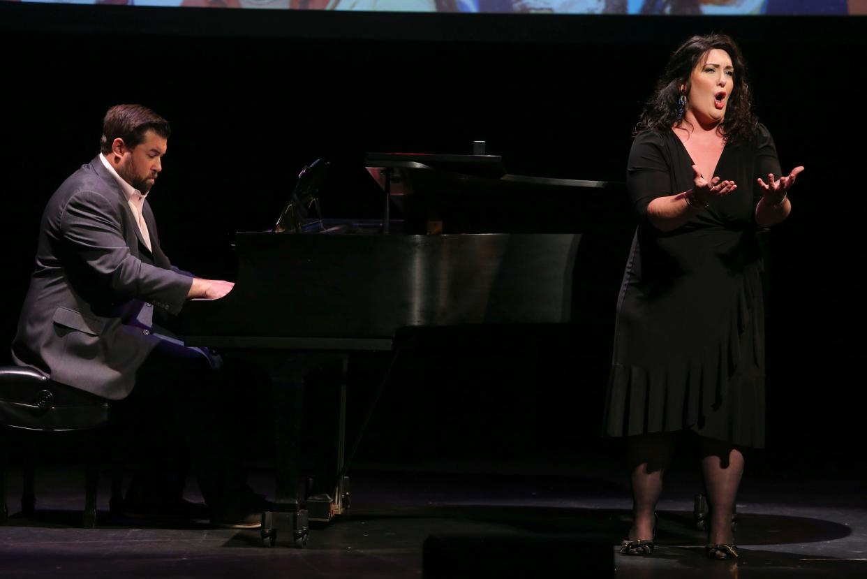 Toni Marie Palmertree sings from La boheme - Opera Delaware's upcoming production - as she is accompanied by Aurelien Eulert as The Grand hosts a launch event for the 2024-25 season of performances at the Grand Opera House, the Baby Grand and The Playhouse on Rodney Square, Wednesday, July 31, 2024.