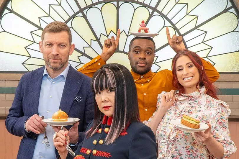 Liam and his hosts of Bake Off: The Professionals