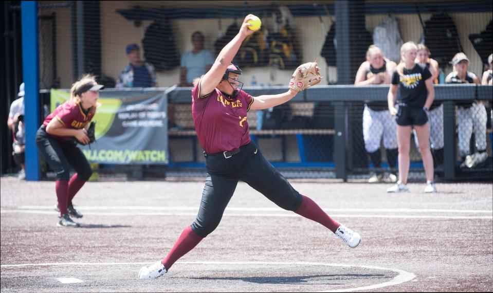 Haddon Heights' Sophia Bordi delivers a pitch during the Group 2 softball championship game between Haddon Heights and Hanover Park played at Ivy Hill Park in Newark on Saturday, June 4, 2022.   Haddon Heights defeated Hanover Park, 4-0.  