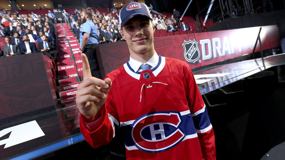 The Montreal Canadiens selected Juraj Slafkovsky with the first pick of the 2022 NHL draft. (Photo by Dave Sandford/NHLI via Getty Images)