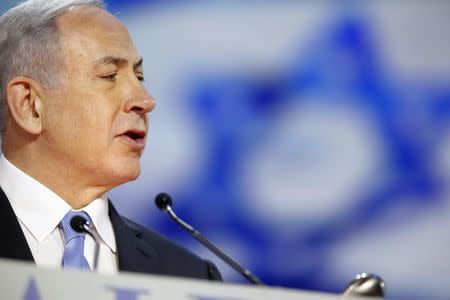 Israel's Prime Minister Benjamin Netanyahu addresses the American Israel Public Affairs Committee (AIPAC) policy conference in Washington, March 2, 2015. REUTERS/Jonathan Ernst