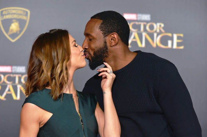 Allison Holker (L) and Stephen "tWitch" Boss attend the Los Angeles premiere of "Doctor Strange" in 2016. File Photo by Christine Chew/UPI