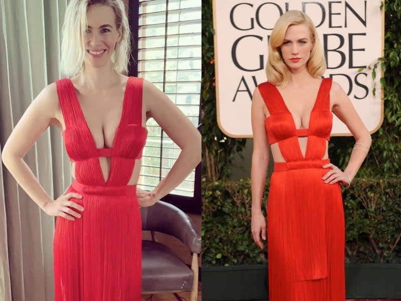 January Jones rewears Golden Globes dress 10 years later  (Getty / Instagram )