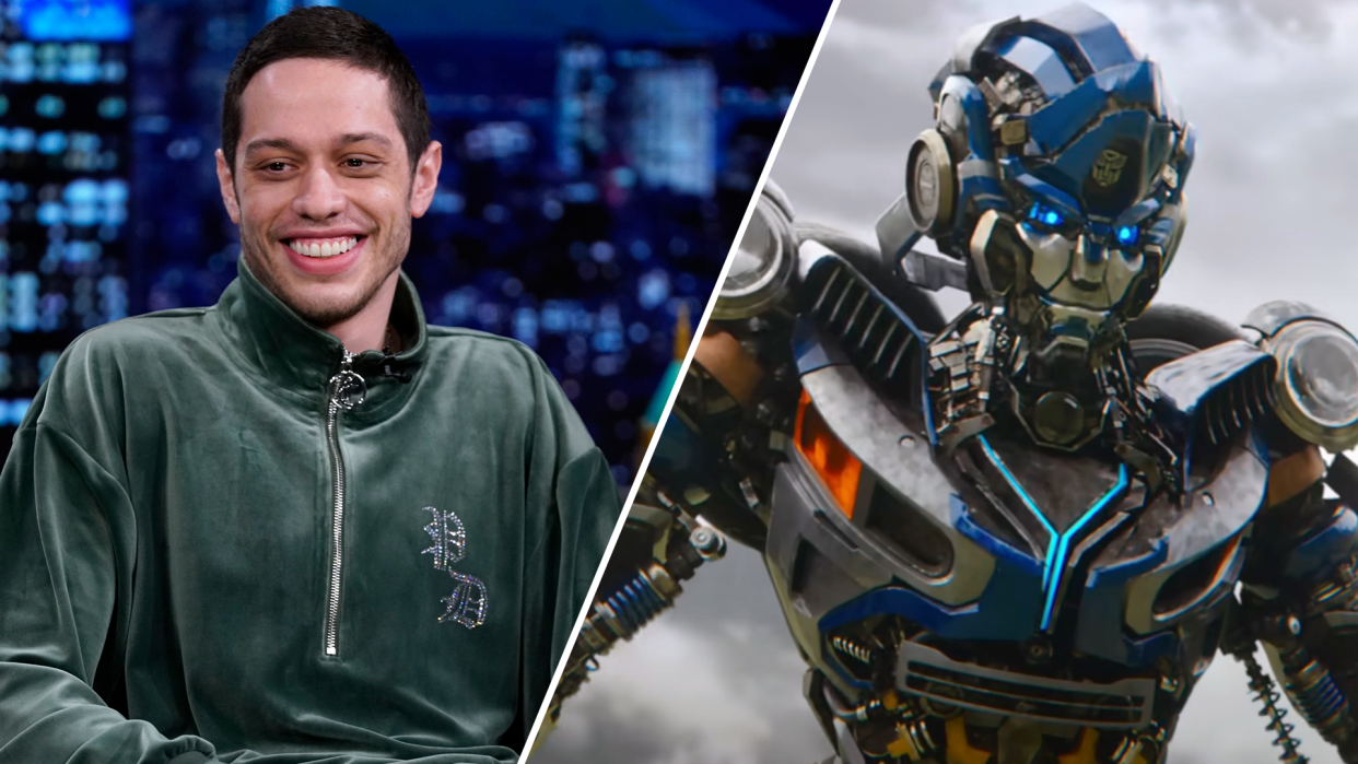 Pete Davidson plays Mirage in the latest Transformers movie, Rise of the Beasts. (Photo: Getty Images and Everett Collection)