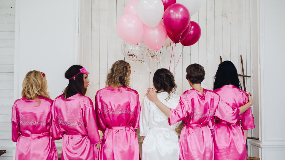 bridesmaids and brides at bridal shower