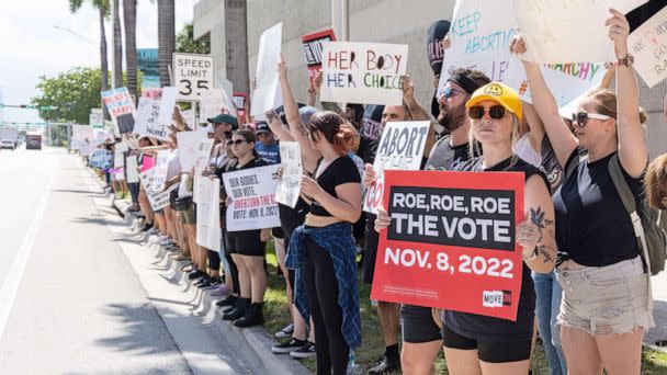 PHOTO: An abortion rights activist holds a sign at a protest in support of abortion access, on July 13, 2022 in Fort Lauderdale, Fla.   (John Parra/Getty Images for MoveOn, FILE)