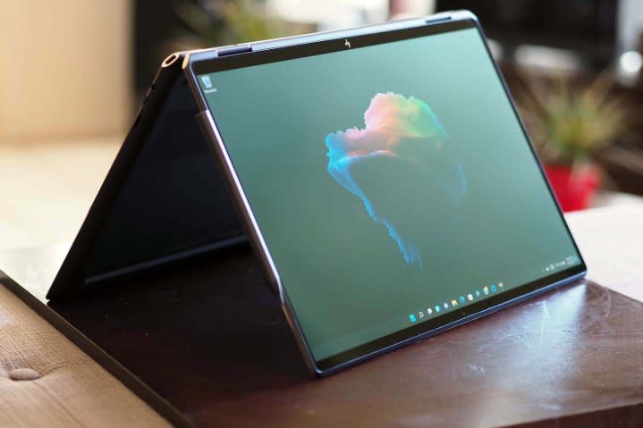 HP Spectre x360 16 folded like a tent.