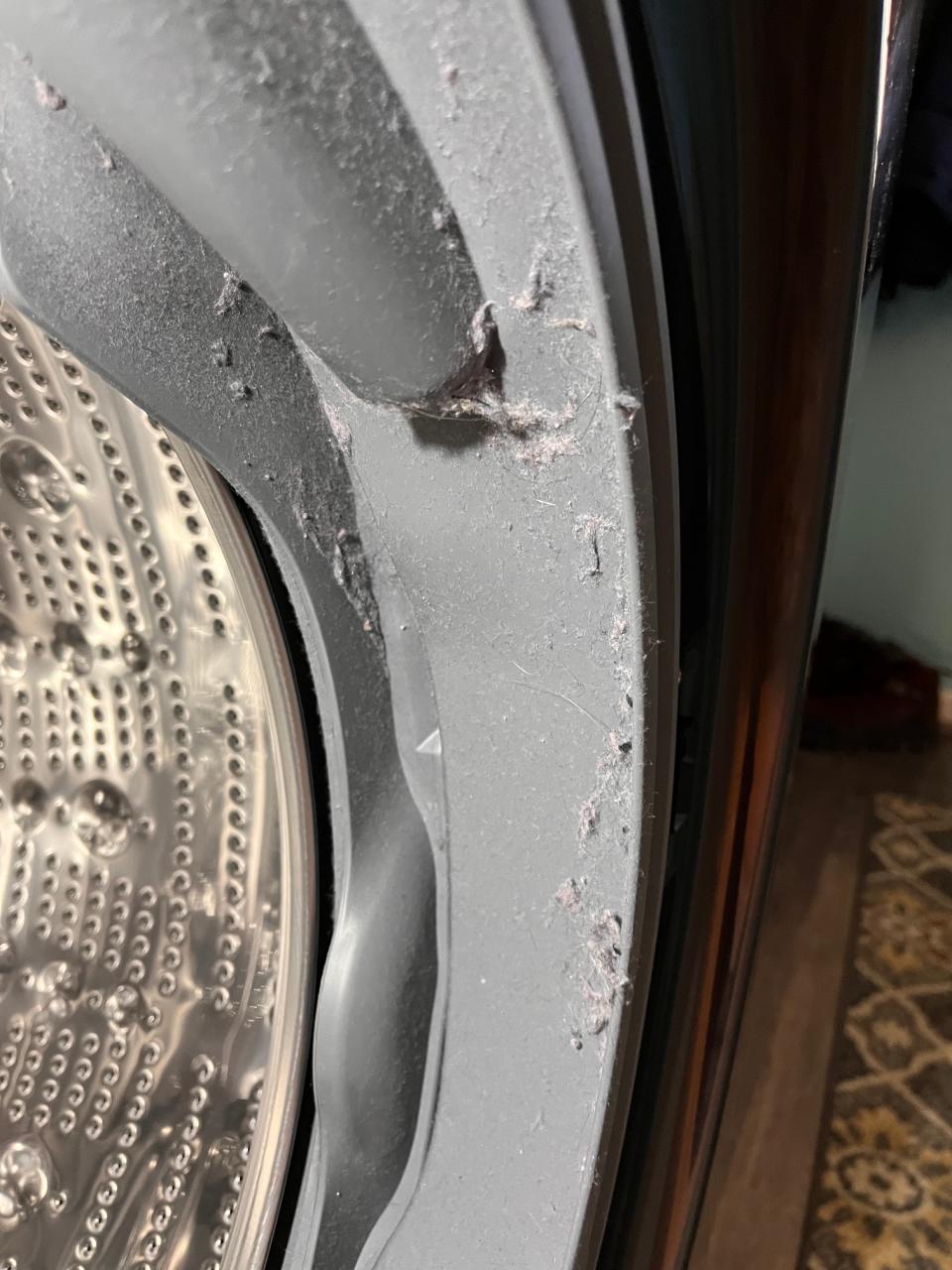 I'm not sure if this is normal or not, but over time lint accumulates on the LG WashCombo's door seal. (Rick Broida/Yahoo News)
