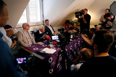 David Goodall, 104, holds a news conference a day before he intends to take his own life in assisted suicide, in Basel, Switzerland May 9, 2018. REUTERS/Stefan Wermuth