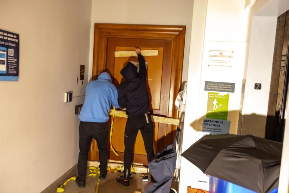 Protesters at Columbia occupied the school’s Hamilton Hall on April 29, 2024. Photo by Alex Kent/Getty Images