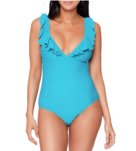 JS Jessica Simpson Frill Shoulder Plunge One Piece Swimsuit