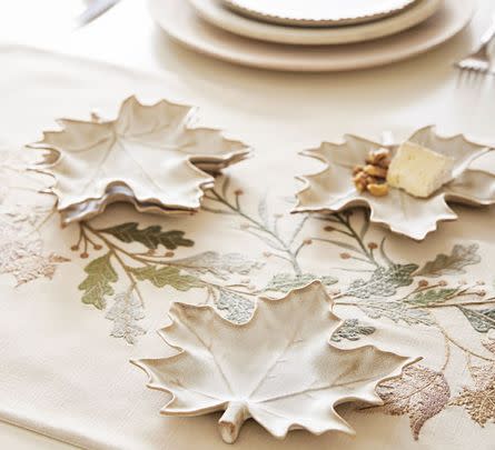 A set of maple leaf appetizer plates you can use during dinner parties and keep out as trinket dishes all season long