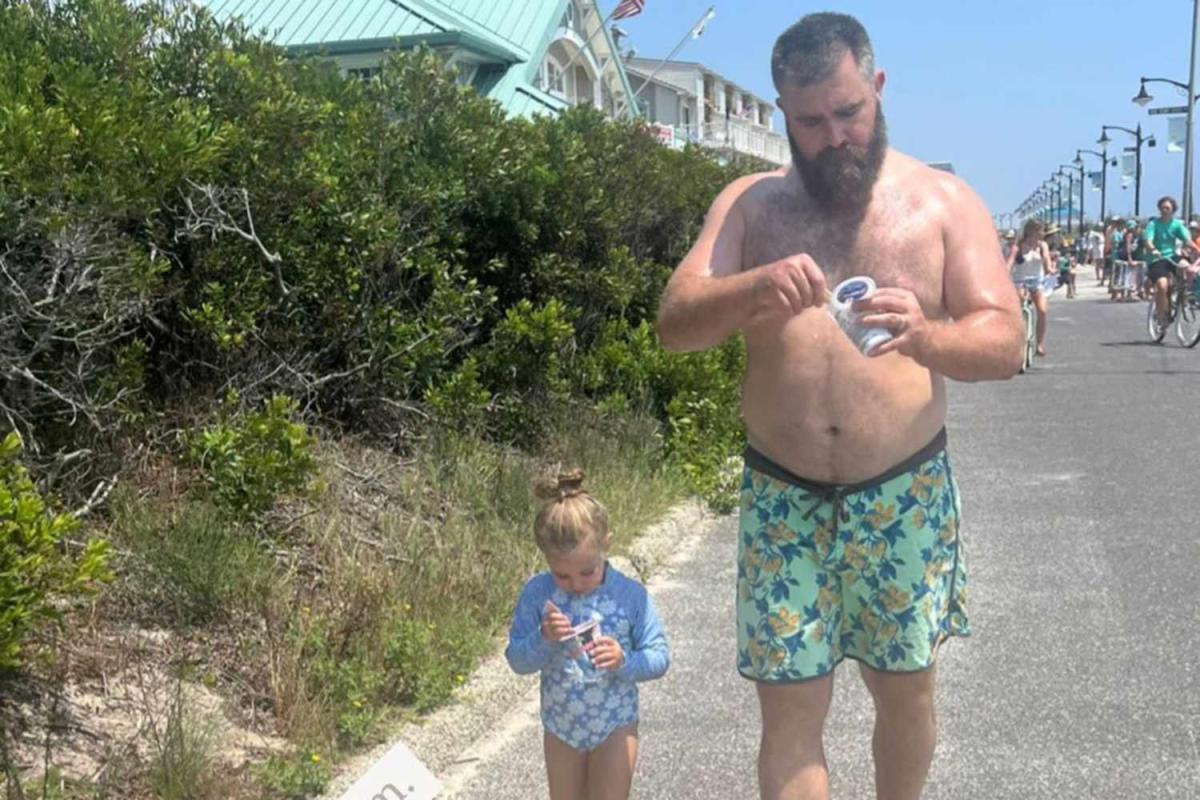 Jason Kelce's Wife Shows NFL Star and Daughter Wyatt Walking in Sync with Ice Cream on Beach Vacation