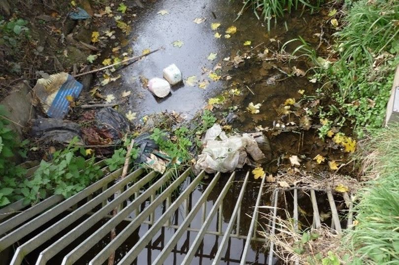 Rubbish blocking a Hull watercourse