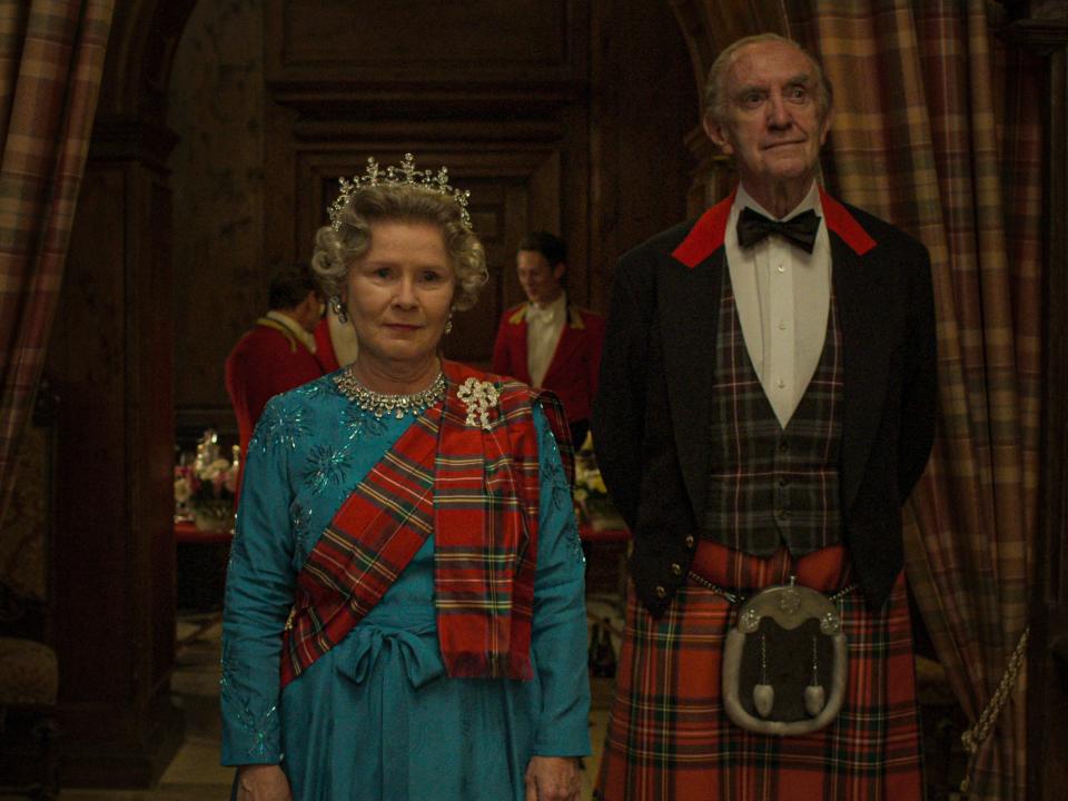 Imelda Staunton as Queen Elizabeth II and Jonathan Pryce as Prince Philip in season five of 'The Crown'.