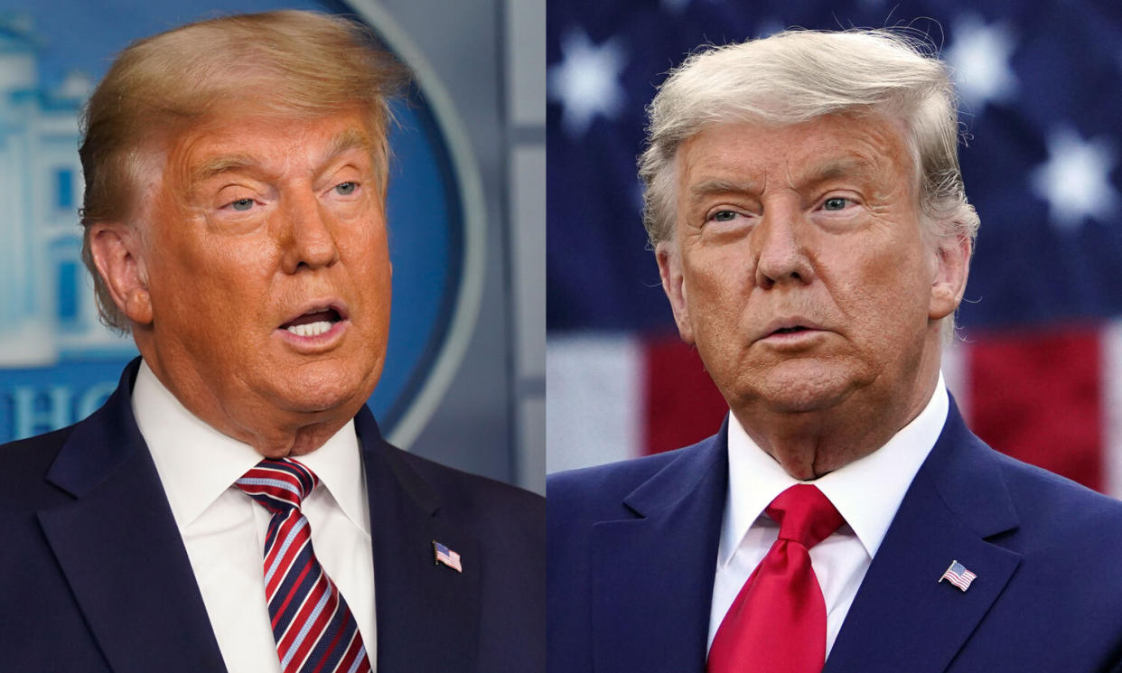 President Trump triggered social media buzz during a Nov. 13 press conference when his hair looked grayer than usual. Depicted on Nov. 5, 2020 (L) and Nov. 13, 2020 (R). (Photos: Getty Images)