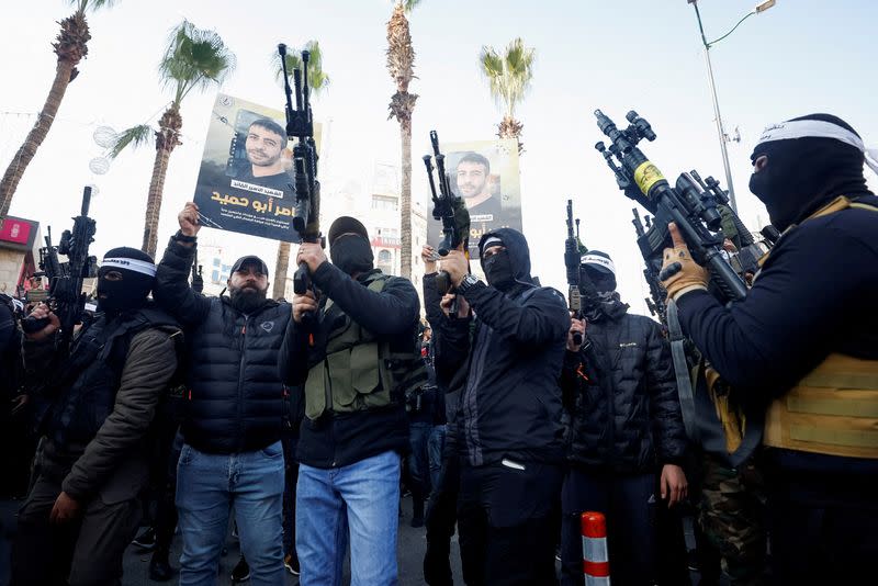 Protest following the death of senior Palestinian militant Nasser Abu Hmaid, in Ramallah