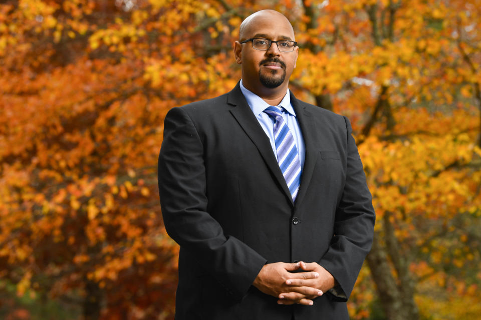 Samson Teklemariam of the National Association for Alcoholism and Drug Abuse Counselors poses for a portrait in Alpharetta, Ga., on Friday, Nov. 22, 2019. Teklemariam and other critics worry "medication-first" clinics will add to the flood of opioids on the street. The tactic could also lead to a false understanding of addiction, said Atlanta-based counselor. “You’re promising the public a cure,” Teklemariam said. “There's not a pill that you can take to alleviate symptoms of true addiction." (AP Photo/John Amis)