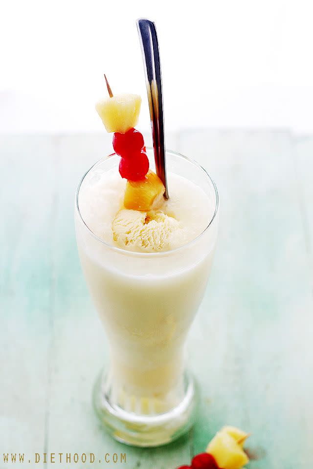 <p>Have some dessert with your drink.</p><p>Get the recipe from <a href="http://diethood.com/pina-colada-floats/" rel="nofollow noopener" target="_blank" data-ylk="slk:Diethood;elm:context_link;itc:0;sec:content-canvas" class="link ">Diethood</a>.</p>