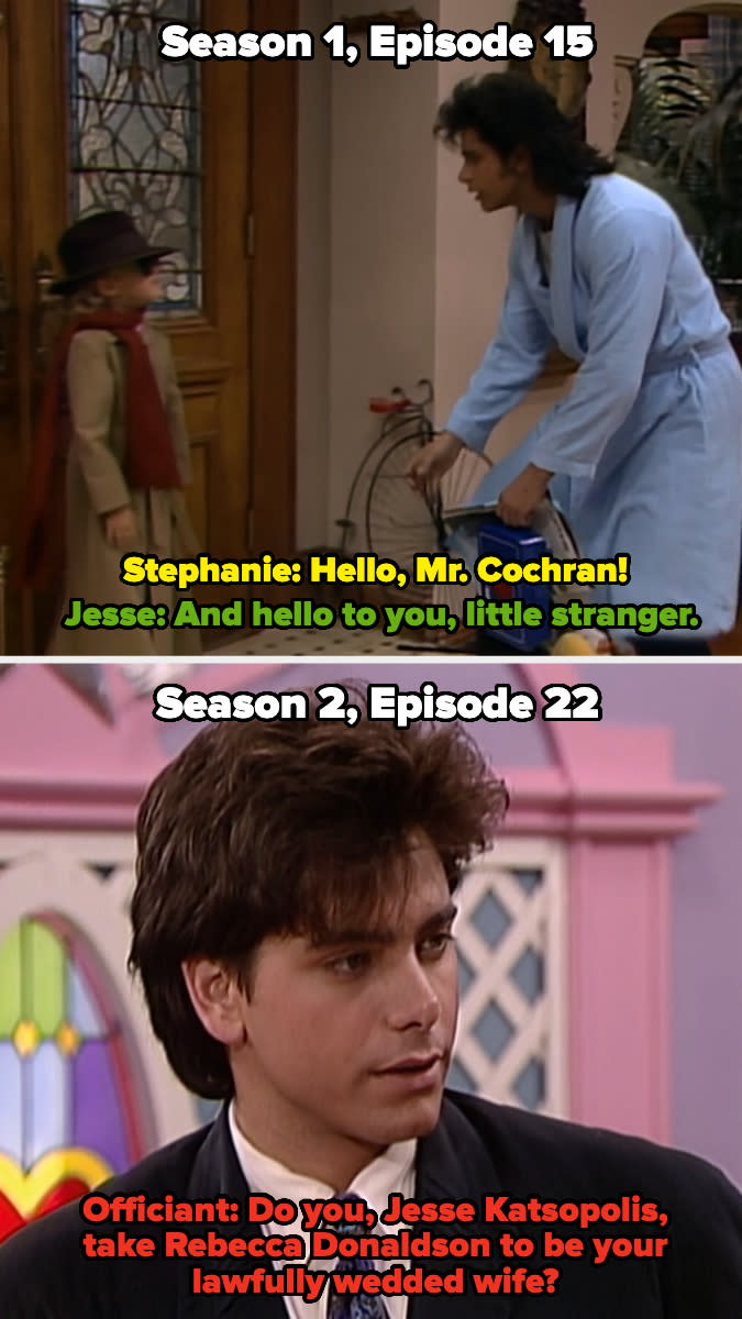 In Season 1, Stephanie calls Jesse Mr Cochran, then in Season 2, the wedding officiant calls him Jesse Katsopolis