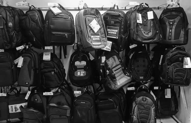 A 2019 photo shows bulletproof backpacks for sale at an Office Depot in Evanston, Illinois. (Photo: Teresa Crawford via AP)