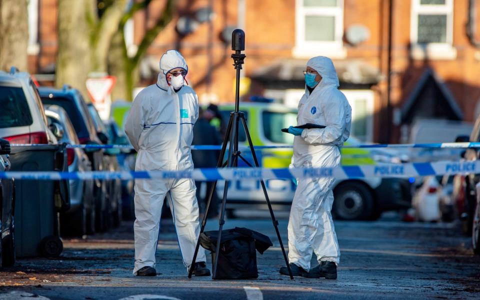 Police at the scene of the shooting on Linwood Road, Handsworth, where Keon Lincoln was killed - Adam Hughes/SWNS