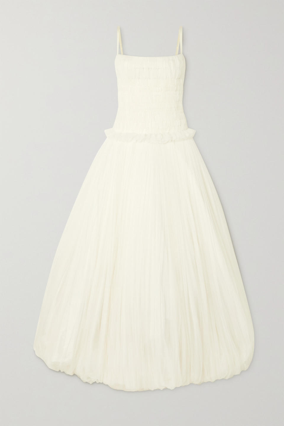 Guinevere Shirred Grosgrain-Trimmed Tulle Gown