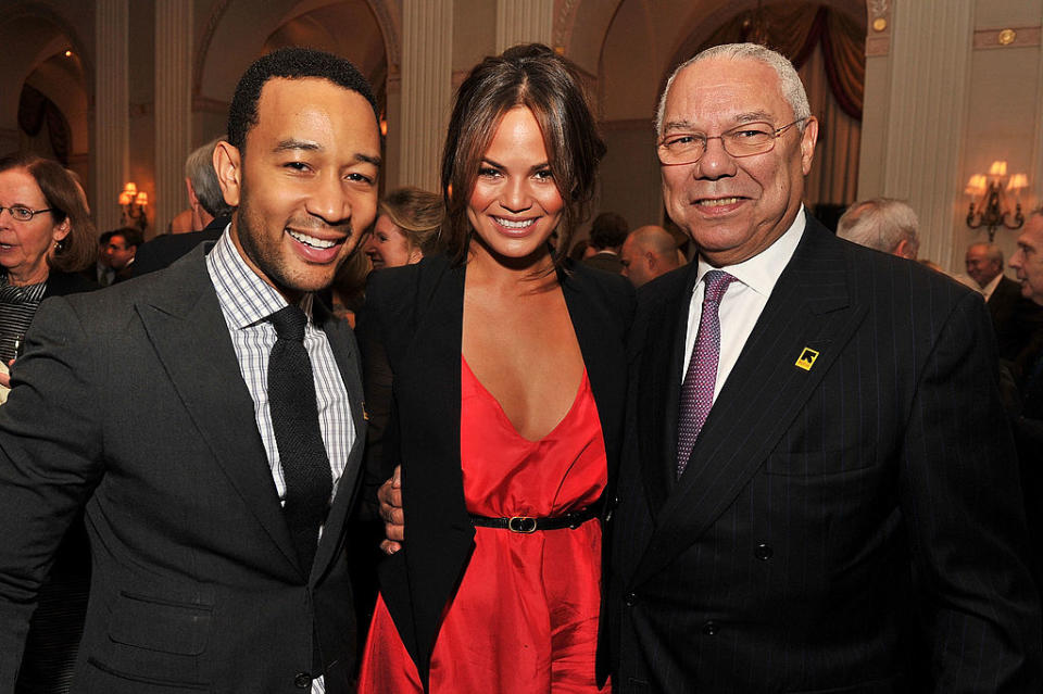 Colin Powell with John Legend and Chrissy Teagen. Source: Getty