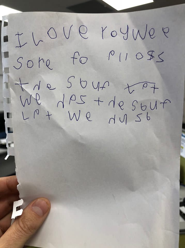 The apology letter Jodie received from her daughter Summer. Can you work out what it says? Source: Facebook/Mix102.3