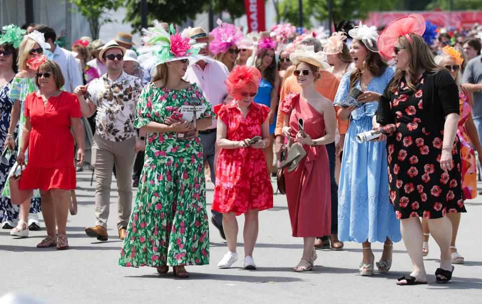 Guests displayed their fashion sense as they entered the facility during Thurby at Churchill Downs in Louisville, Ky. on May. 2, 2024.