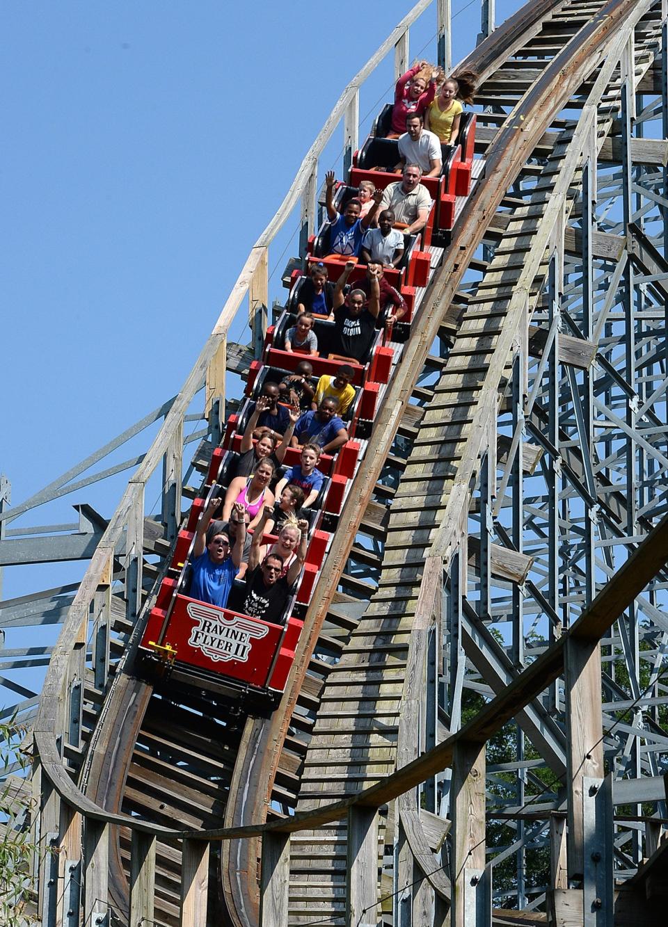 This is a 2017 file photo ofWaldameer Park & Water World guests riding the Ravine Flyer II in Millcreek Township on Aug. 26.