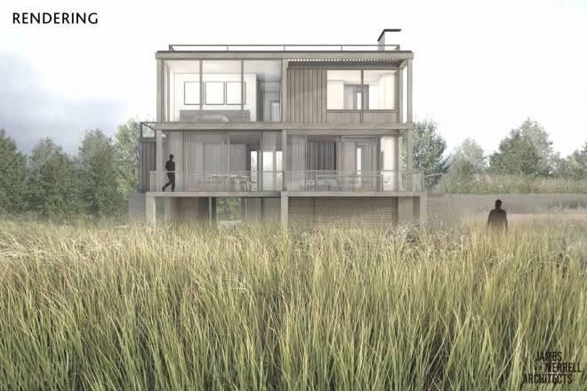 A rendering of the modern beach house that could replace Akiva Goldsman's Cape Cod in the Hamptons