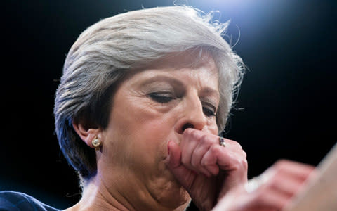 Mrs May's unfortunate cough overshadowed the content of her conference speech - Credit:  Geoff Pugh for the Telegraph