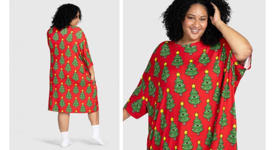 Model in Christmas Oodie Sleep Tee